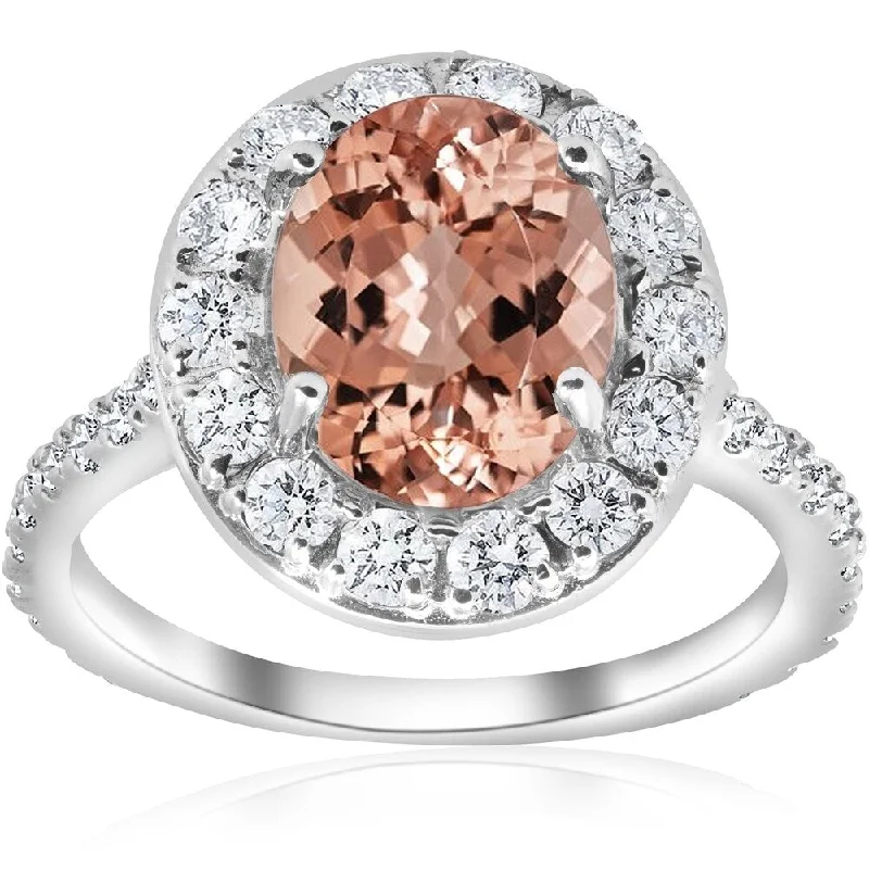 Pompeii3 14K White Gold 3ct TW Oval Morganite and Diamond Vintage Halo Engagment Ring