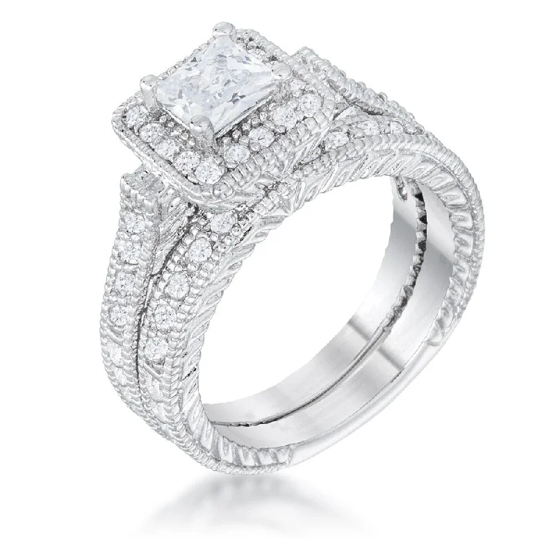 Women’s personalized rings-Art Deco Princess Cut Cubic Zirconia Bridal Set Ring