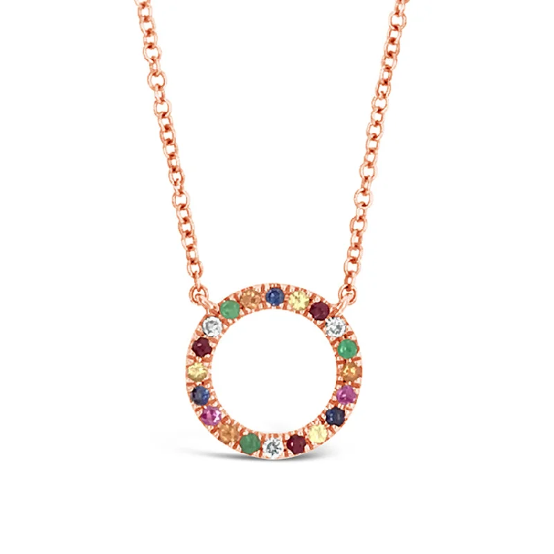 Women’s dainty necklaces-Mini Rainbow Open Circle Pendant