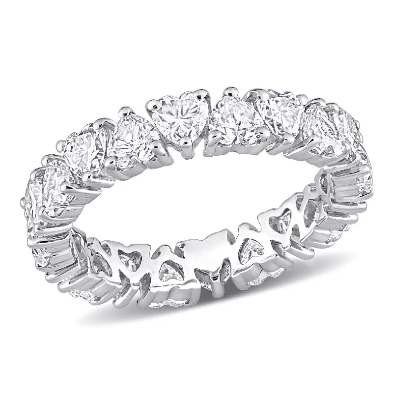 Women’s platinum wedding bands-Eternally Yours 3 3/8ct DEW Created Moissanite Heart Eternity Ring in Sterling Silver