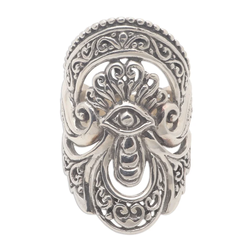 Women’s diamond rings-Novica Handmade Watching Eye Sterling Silver Cocktail Ring