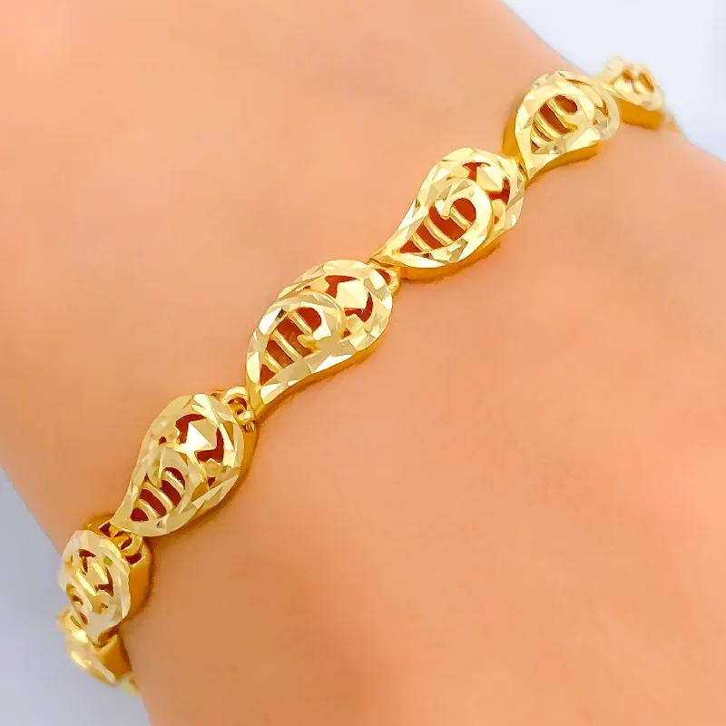 Women’s fashion gold bangles-Shiny Palatial Paisley 22k Gold Bracelet