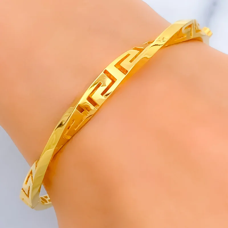 Women’s clasp bracelets-Twisted Glistening 22k Gold Bangle Bracelet