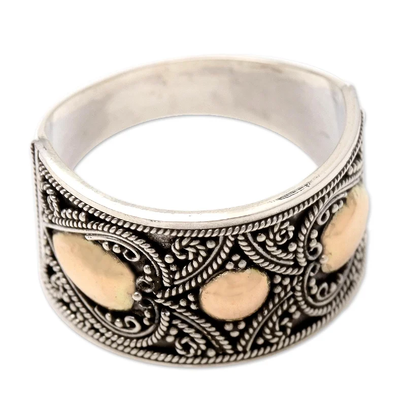 Women’s floral rings-Novica Handmade Golden Islands Gold-Accented Sterling Silver Band Ring