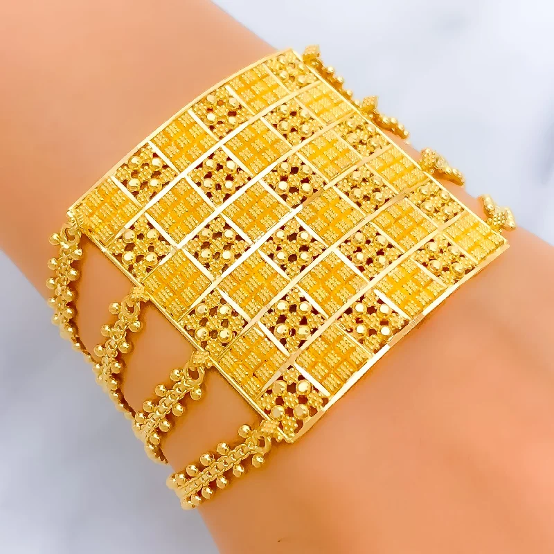 Women’s multi-layer bracelets-Elegant Checkered Block 22k Gold Statement Bracelet