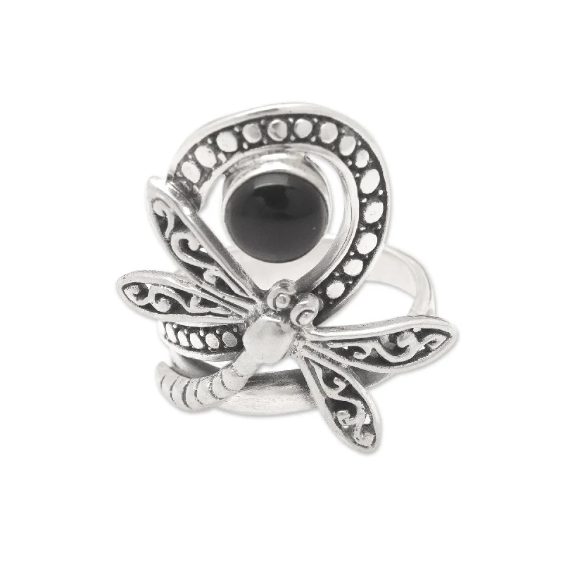 Women’s oval rings-Novica Handmade Dragonflys Palace Onyx Cocktail Ring