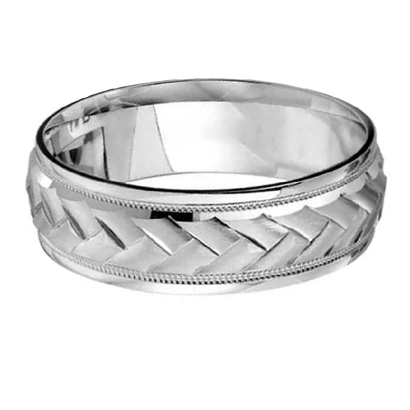 Women’s classic engagement rings-Woven Inlay 7mm Wedding Ring