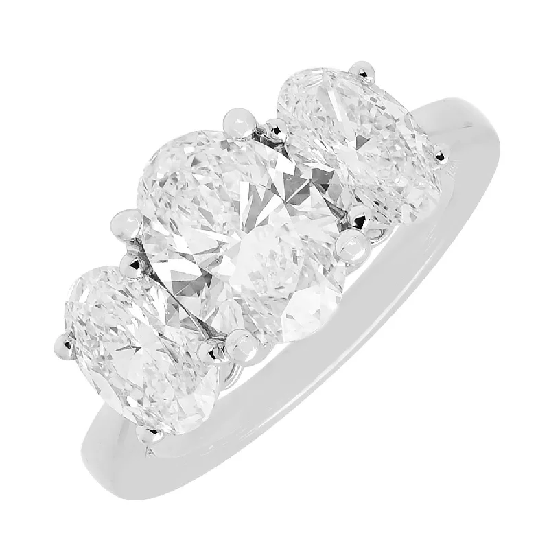 Women’s cushion cut diamond engagement rings-Lab Grown Oval Diamond Three Stone Engagement Ring in 14kt White Gold (3ct tw)