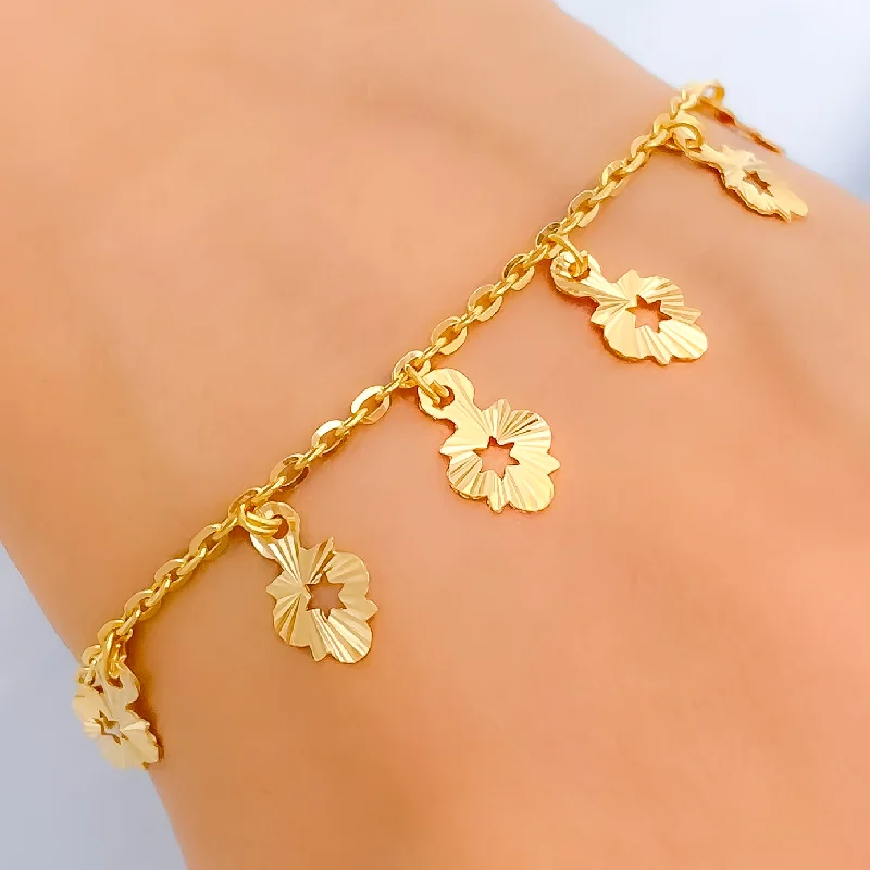 Women’s adjustable bracelets-Dangling Detailed 22K Gold Charm Bracelet