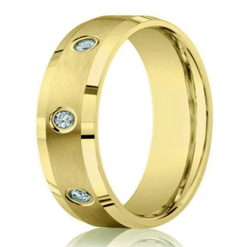 Women’s engagement rings with intricate bands-6mm Bezel Set Diamond Wedding Ring for Men in 14k Yellow Gold