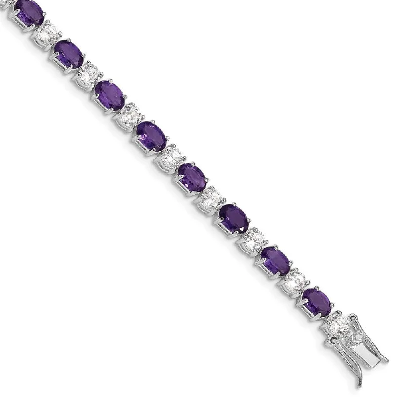 Women’s vintage bangles-925 Sterling Silver Rhodium-plated Amethyst & Cubic Zirconia Bracelet, 7"