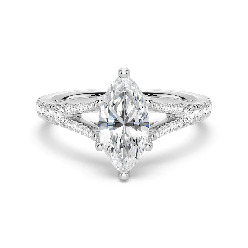 Women’s engagement rings with baguette diamonds-NEW Marquise Cut Split-Shank Moissanite Engagement Ring