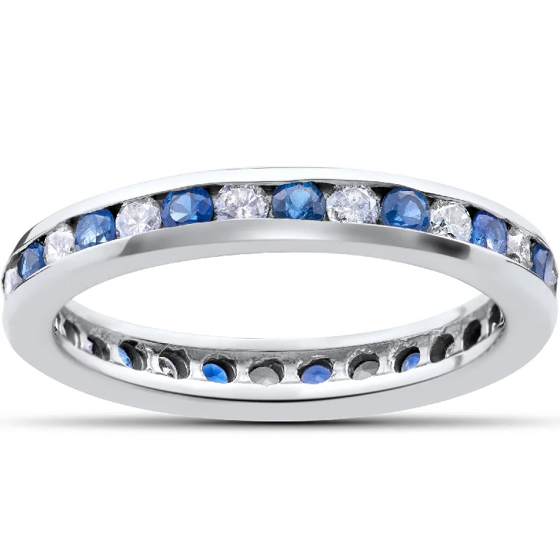 1 1/2ct Diamond & Sapphire Eternity Ring White Gold