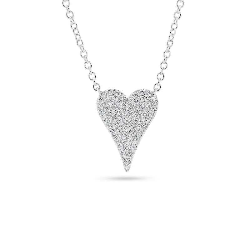 Women’s trendy necklaces-Pave Set Full-cut Diamond Small Heart Pendant Necklace