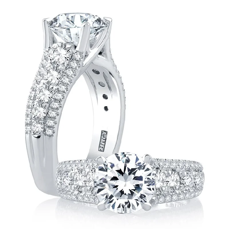 Women’s classic engagement rings-A. JAFFE - Modern Three Row Diamond Pavé Engagement Ring