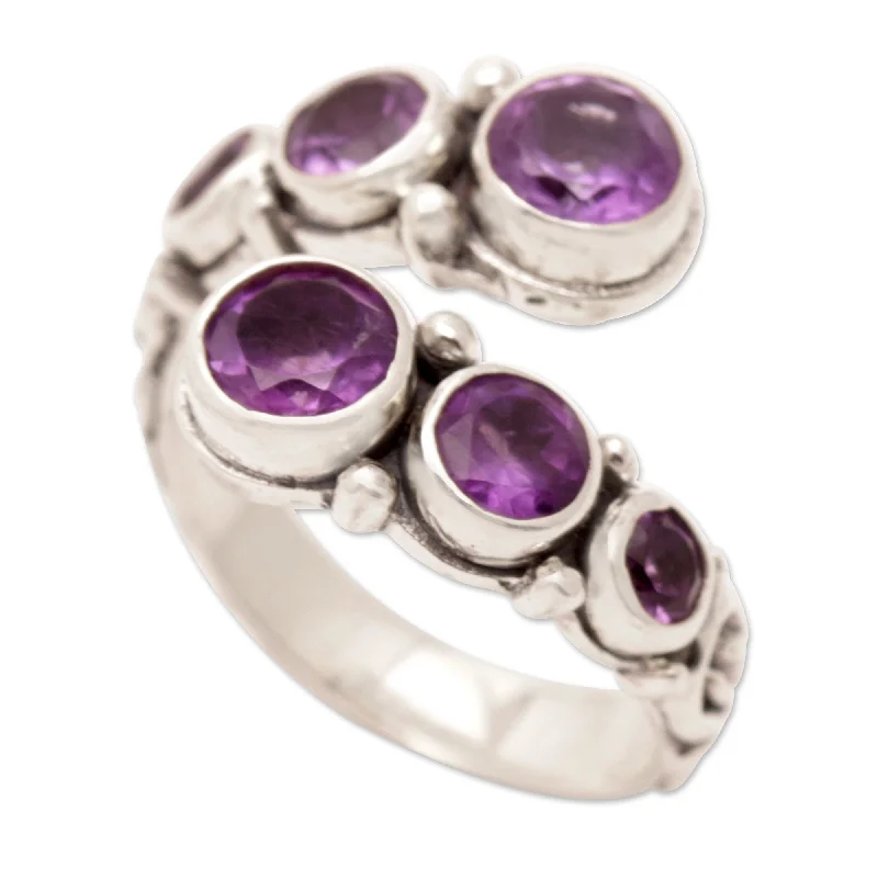 Women’s engraved rings-Novica Handmade Purple Gravel Amethyst Wrap Ring