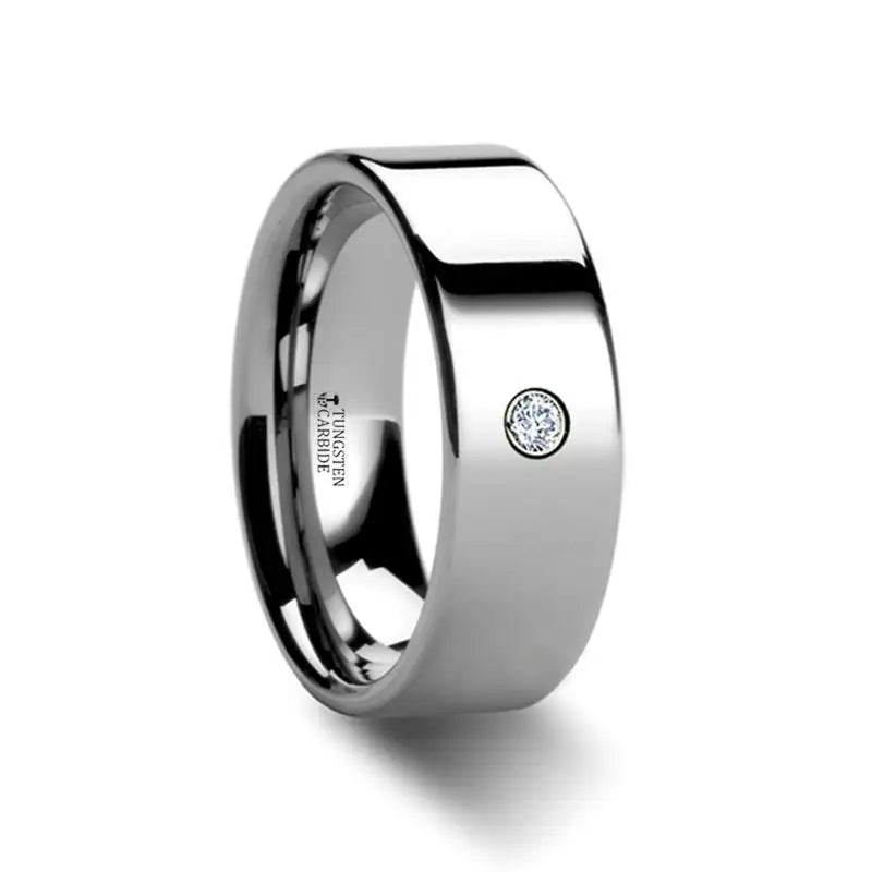 Women’s heart-shaped diamond engagement rings-BRISTOL Flat Polished Tungsten Diamond Ring - 6mm