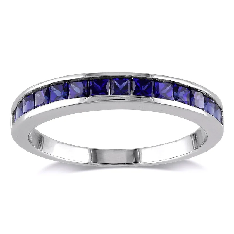 Women’s diamond eternity rings-Miadora Sterling Silver Created Blue Sapphire Eternity Ring