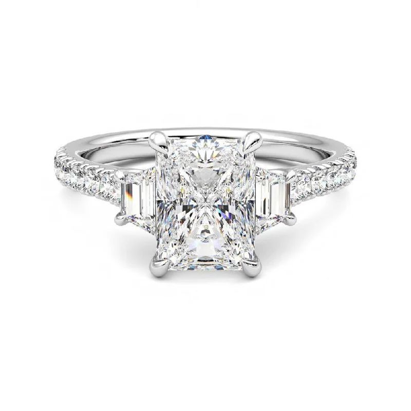 Women’s engagement rings with small diamonds-Three Stone Radiant Cut & Half Moon Moissanite Engagement Ring with Hidden Anniversary Stone Accent