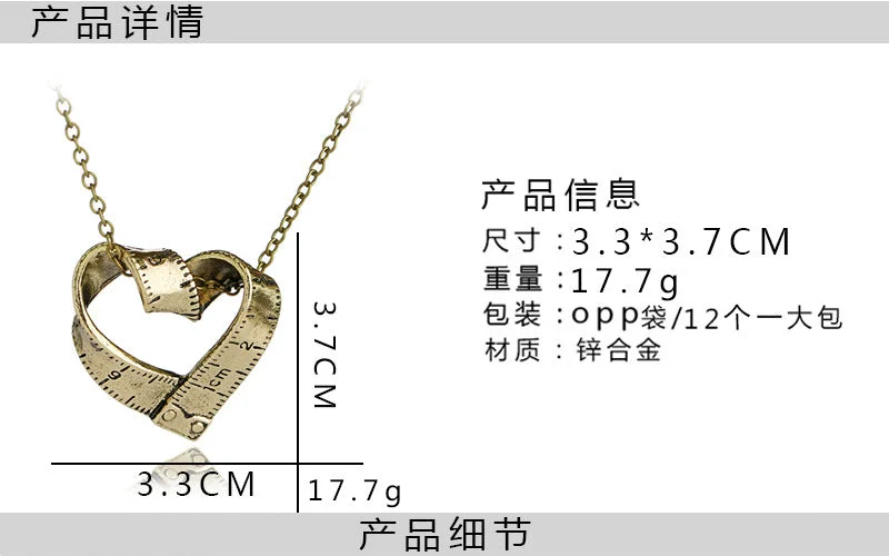 Women’s zodiac necklaces-Scale Necklace Clavicle Chain Creative Retro Heart-shaped Rotating Tape Measure Pendant Necklace Accessories Wholesale Gooddiy