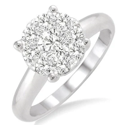 Women’s heart-shaped diamond engagement rings-LOVEBRIGHT ROUND CUT DIAMOND RING (1.0CTTW)