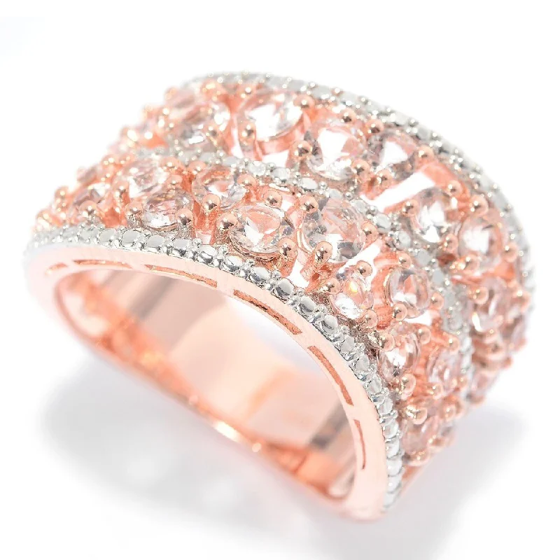 Women’s engagement rings-18k Rose Gold Over Silver Scattered Morganite Wave Band Ring