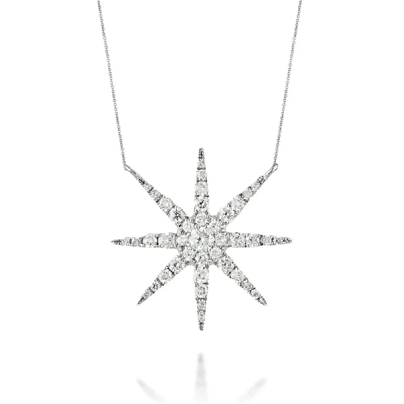 Women’s zodiac necklaces-Doves - White Gold Diamond Star Fashion Necklace