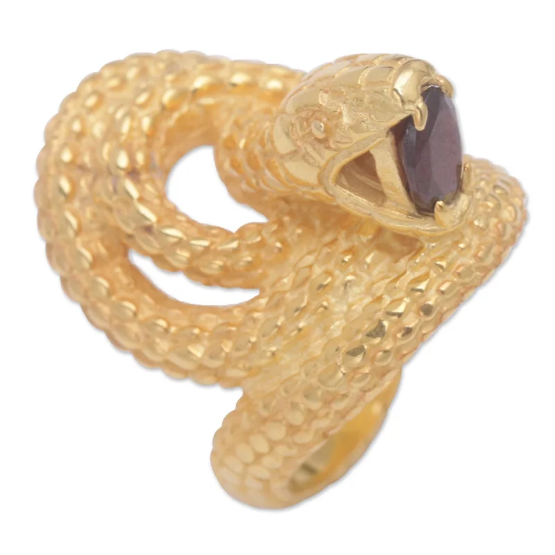 Women’s ruby rings-Novica Handmade Golden Cobra Queen Gold-Plated Garnet Cocktail Ring