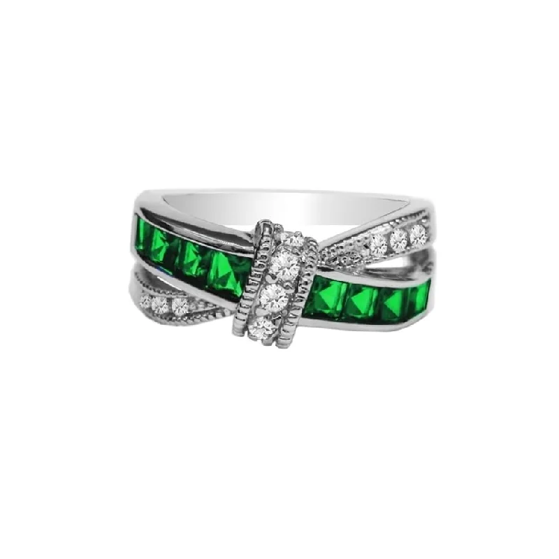 Women’s diamond cluster rings-Emerald Princess Cut Crossover Love Knot Ring