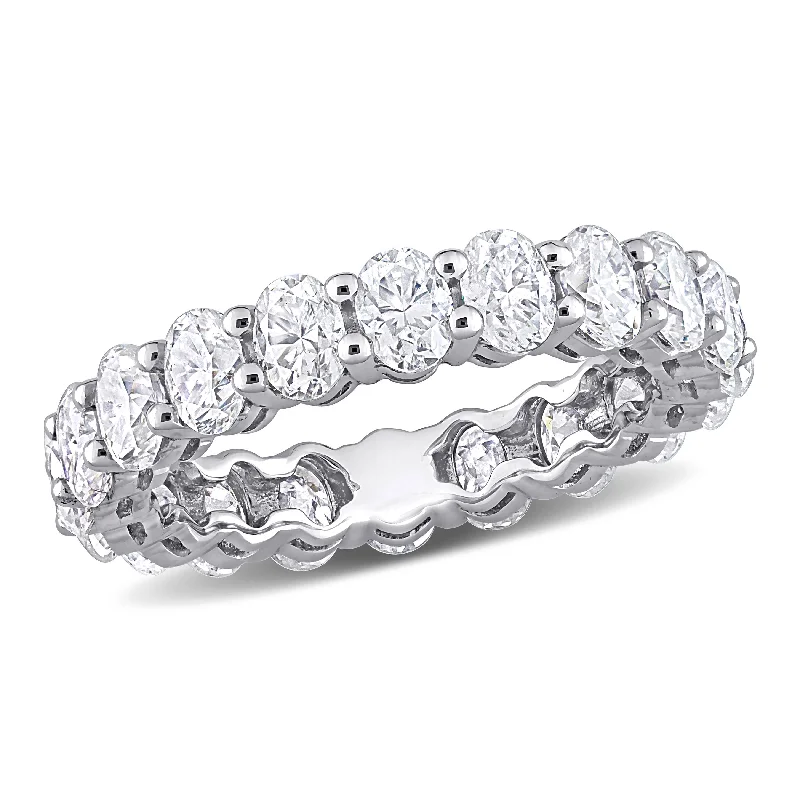 Women’s stackable rings-Miadora 4ct DEW Oval Created Moissanite Eternity Ring in 14k White Gold