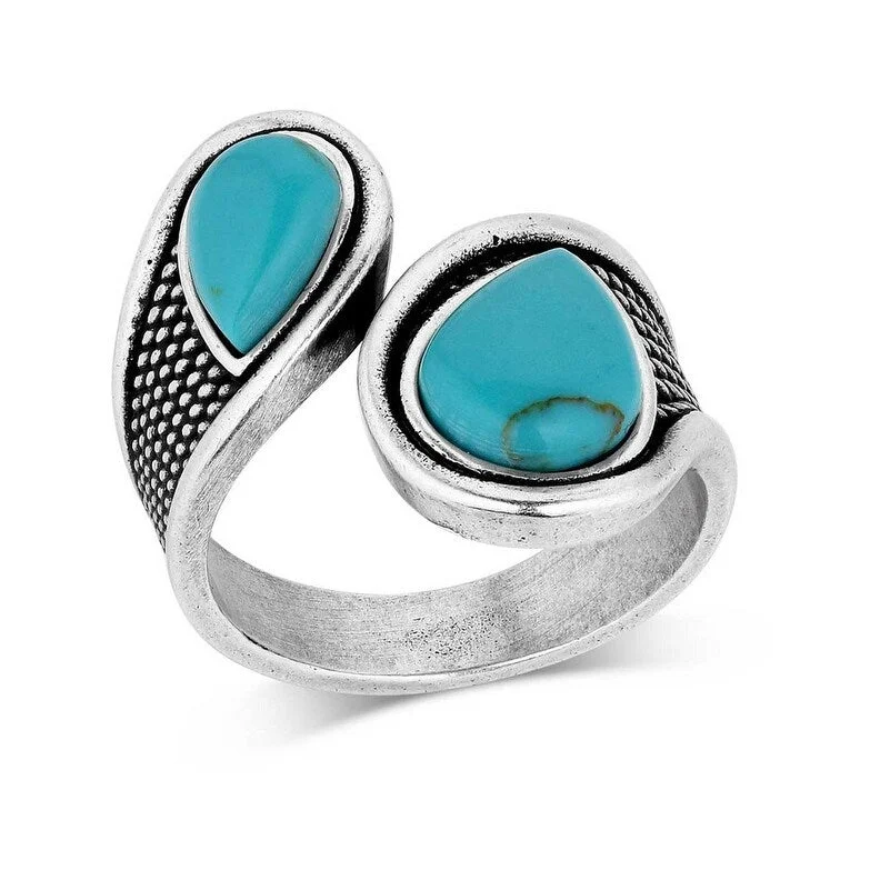 Women’s vintage-inspired engagement rings-Montana Silversmiths Ring Womens High Tides Turquoise Wrap RG5968 - Silver