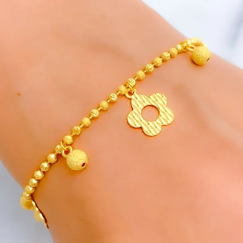 Women’s zodiac bracelets-Fascinating Floral Beaded Orb Charm 22k Gold Bracelet