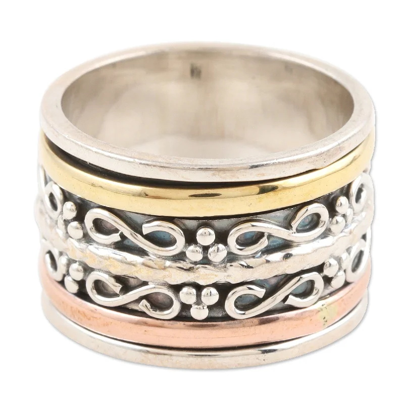 Women’s cocktail rings-Novica Handmade Total Serenity Multi-Metal Meditation Spinner Ring