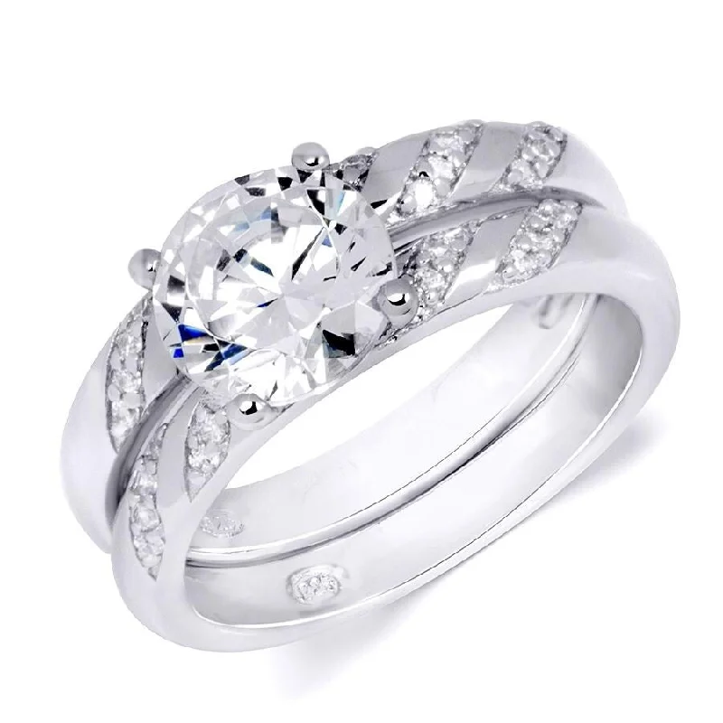 Women’s stackable rings-Sterling Silver Brilliant Round Cut Cubic Zirconia Bridal Ring Set