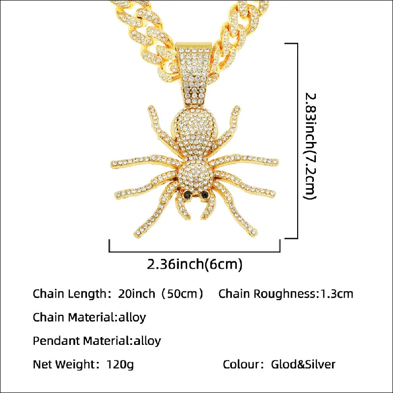 Women’s vintage necklaces-Street Exaggerated Personality Diamond Pendant Hip Hop Spider Necklace