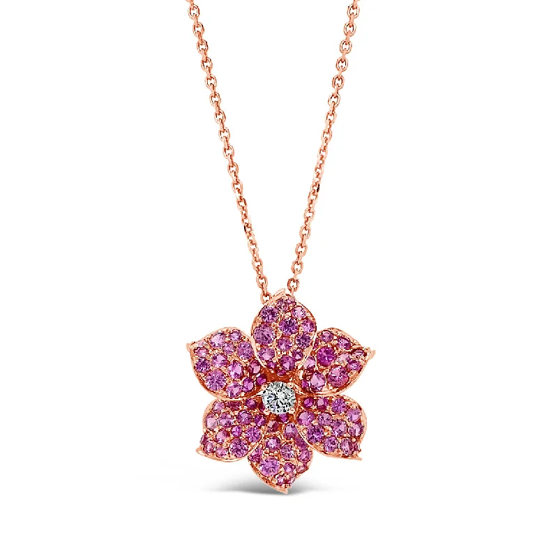 Women’s simple gold necklaces-Pink Sapphire Flower Pendant