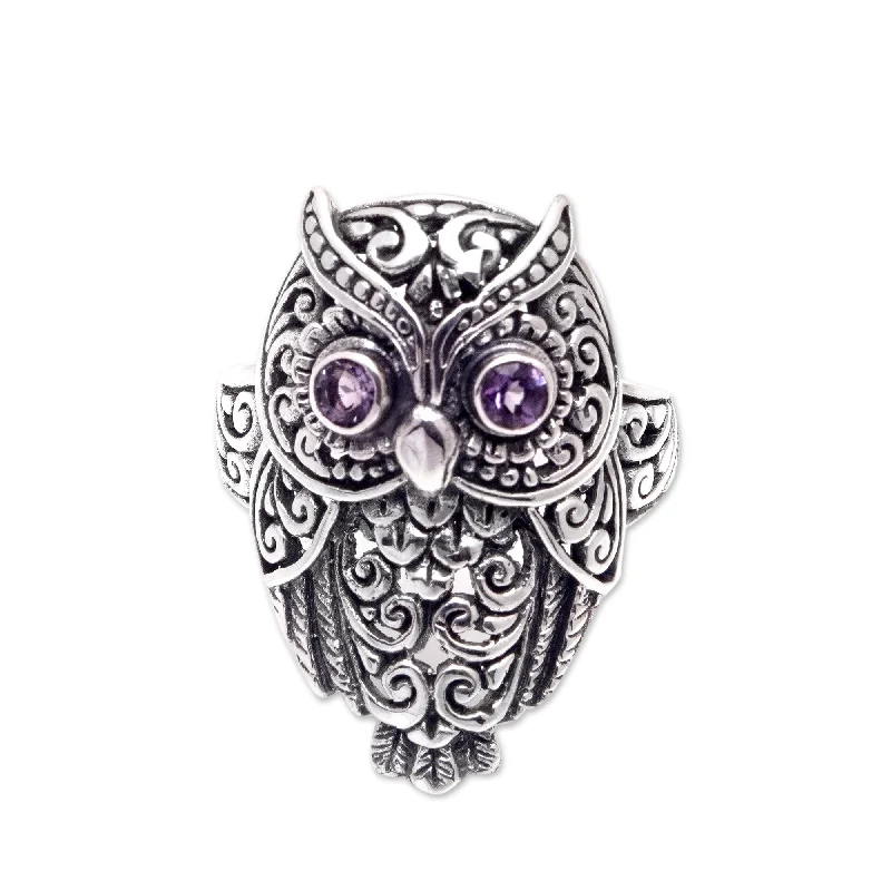 Women’s sapphire engagement rings-Novica Handmade Purple Baby Owl Amethyst Cocktail Ring