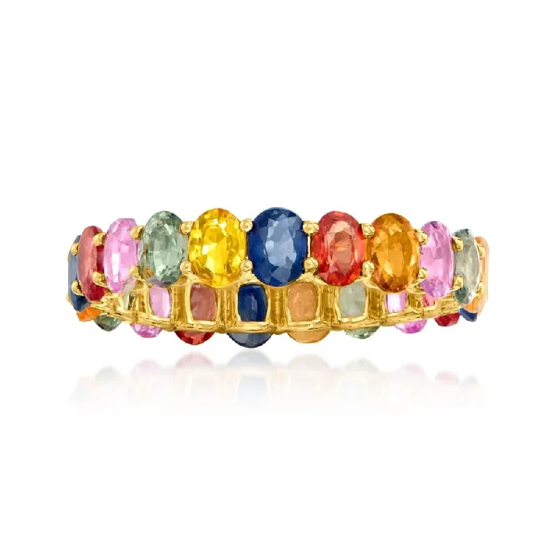 14 kt Solid Gold Eternity Band-Natural Multi Sapphire Gemstone Ring