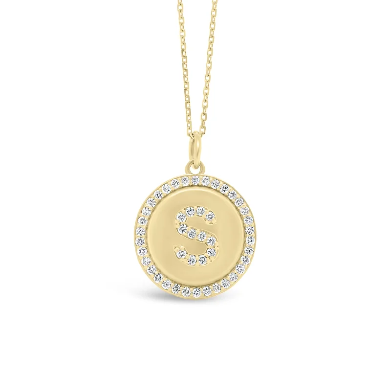 Women’s layered necklaces-Diamond Initial Disc Pendant Necklace