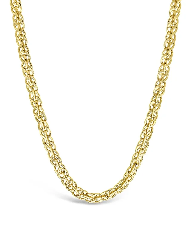 Women’s heart charm necklaces-Hammered Interlocking Curb Chain