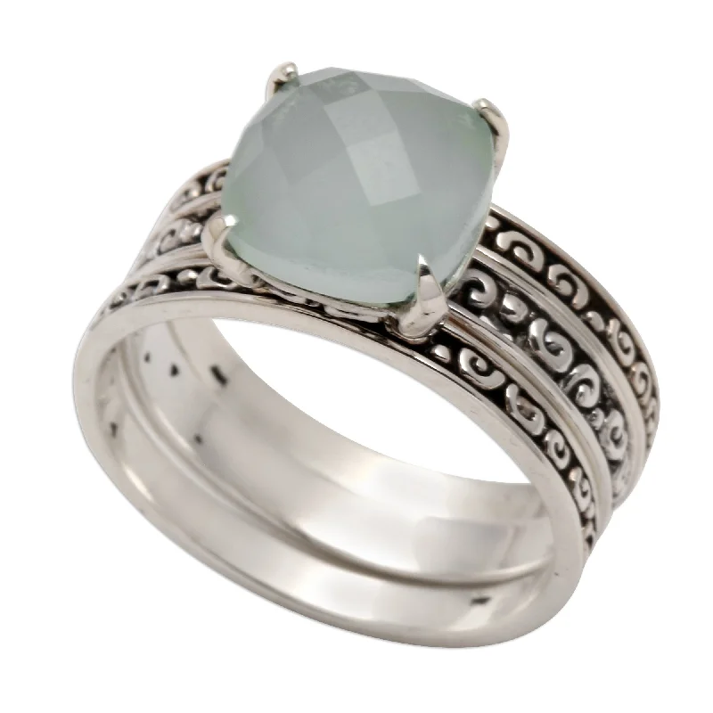 Women’s personalized rings-Novica Handmade Buddhas Curls In Aqua Chalcedony Cocktail Ring