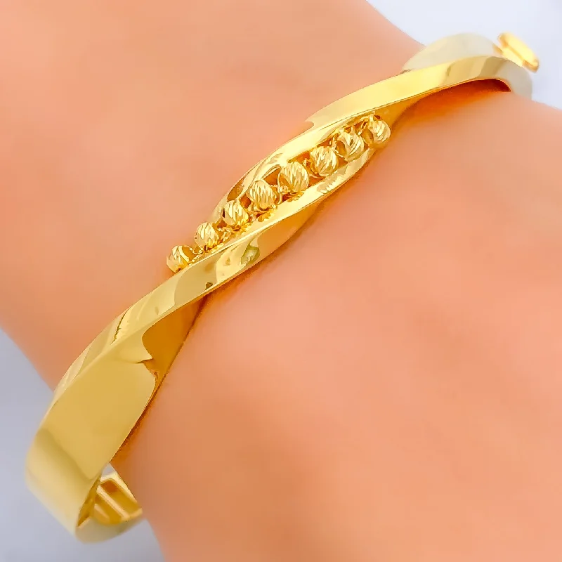 Women’s vintage bangles-Ornate Wavy Bead 22k Gold Bangle Bracelet