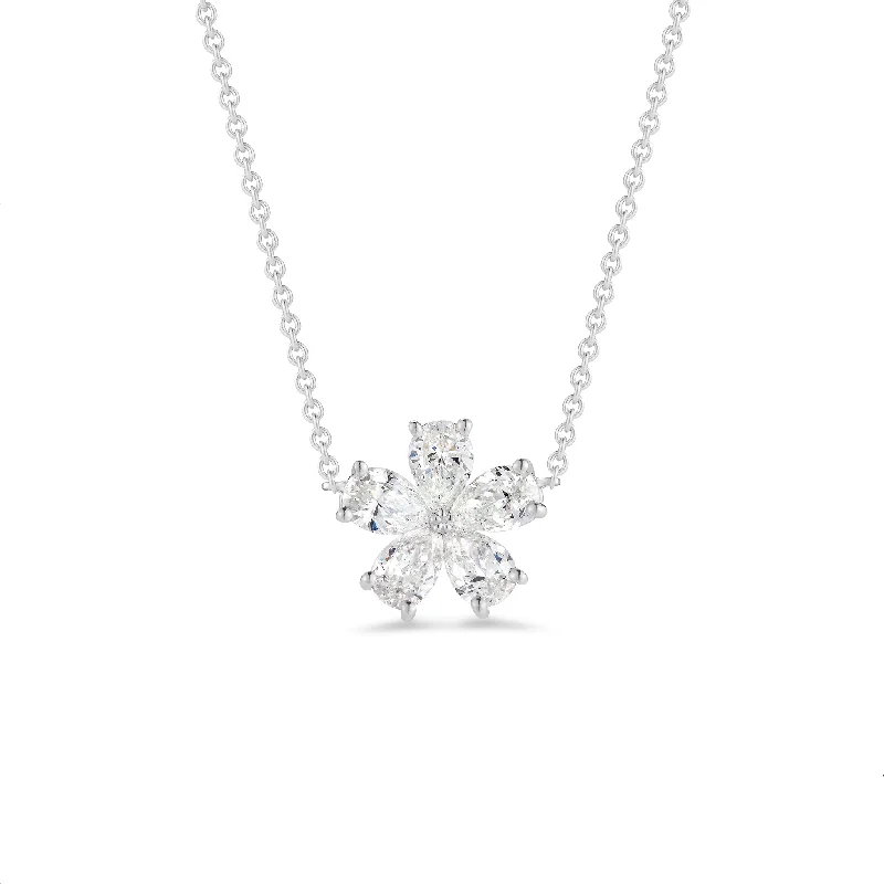 Women’s layered necklaces-Prong-set Diamond Flower Necklace