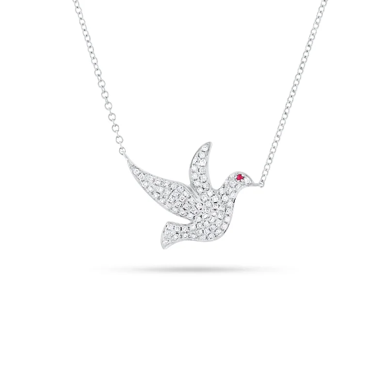 Women’s geometric necklaces-Diamond & Ruby Dove Pendant