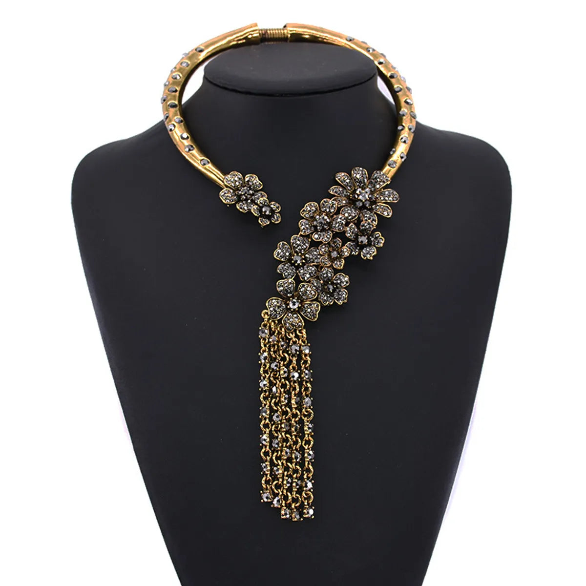 Women’s crystal necklaces-Exaggerated Luxurious Tassel Flower Alloy Inlay Artificial Crystal Women's Necklace