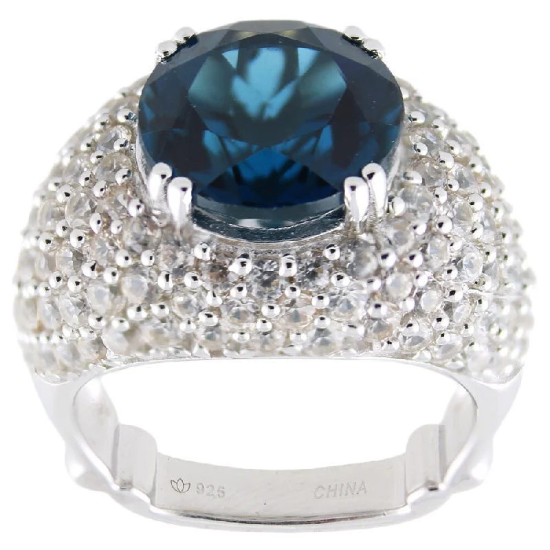 Women’s personalized rings-Sterling Silver London Blue Topaz and White Zircon Ring