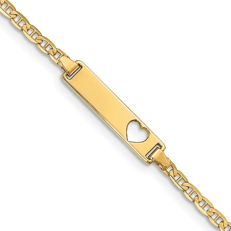 Women’s leather bracelets-Curata 10k Yellow Gold 5mm Engravable Flat Mariner Anchor Link ID Bracelet 7 Inch