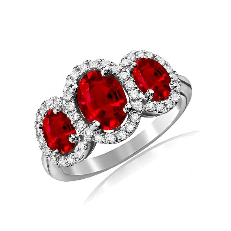 Women’s large rings-3.50 Cttw Ruby 3 Stone Halo Ring