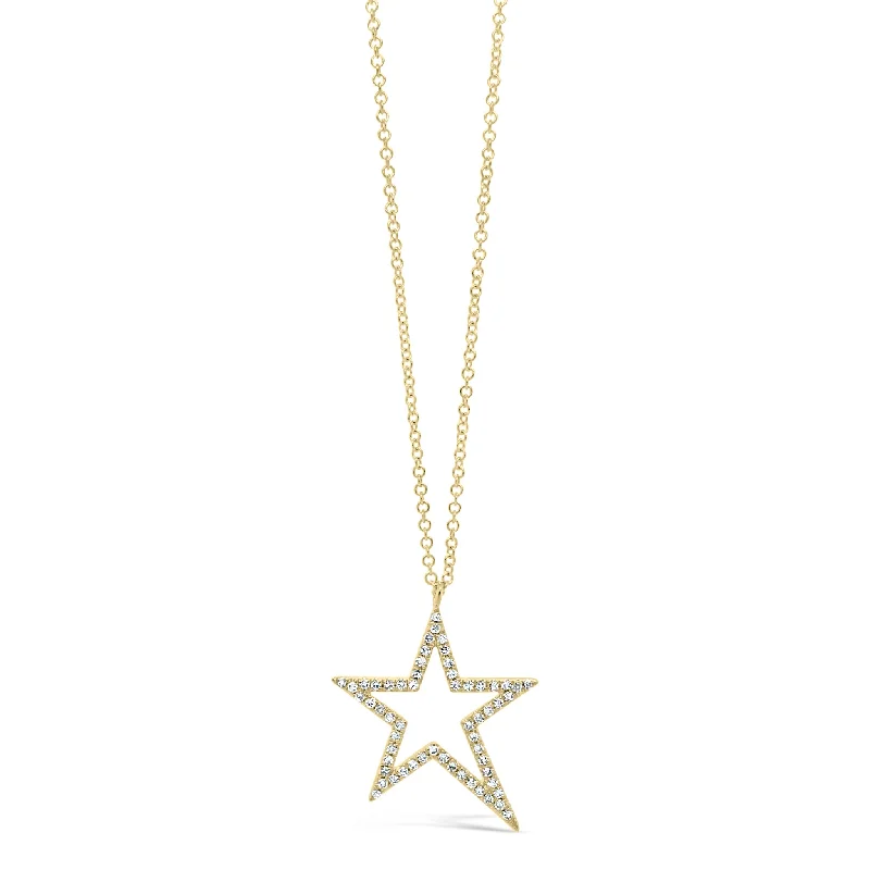 Women’s pearl and diamond necklaces-Diamond Asymmetrical Star Pendant Necklace