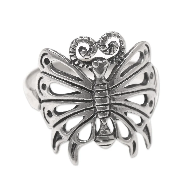 Women’s statement gemstone rings-Novica Handmade Butterfly In The Sky Sterling Silver Cocktail Ring